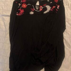 Verve Ami  blouse Black w/ floral embroidery mesh 3/4 bell sleeves.  Size m